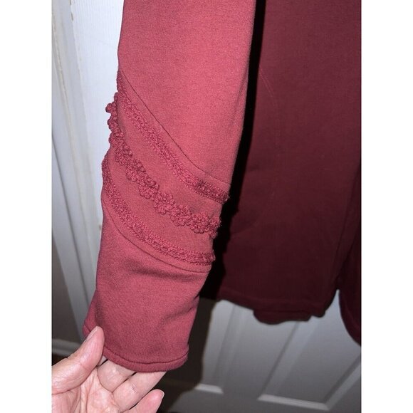 SOFT SURROUNDINGS Rachel Embroidered Burgundy Stretch Button Down Coat - Picture 9 of 15